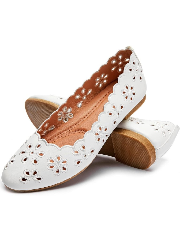 Women's White Pu Leather Comfortable Lightweight Round Toe Slip On Ballet Flats